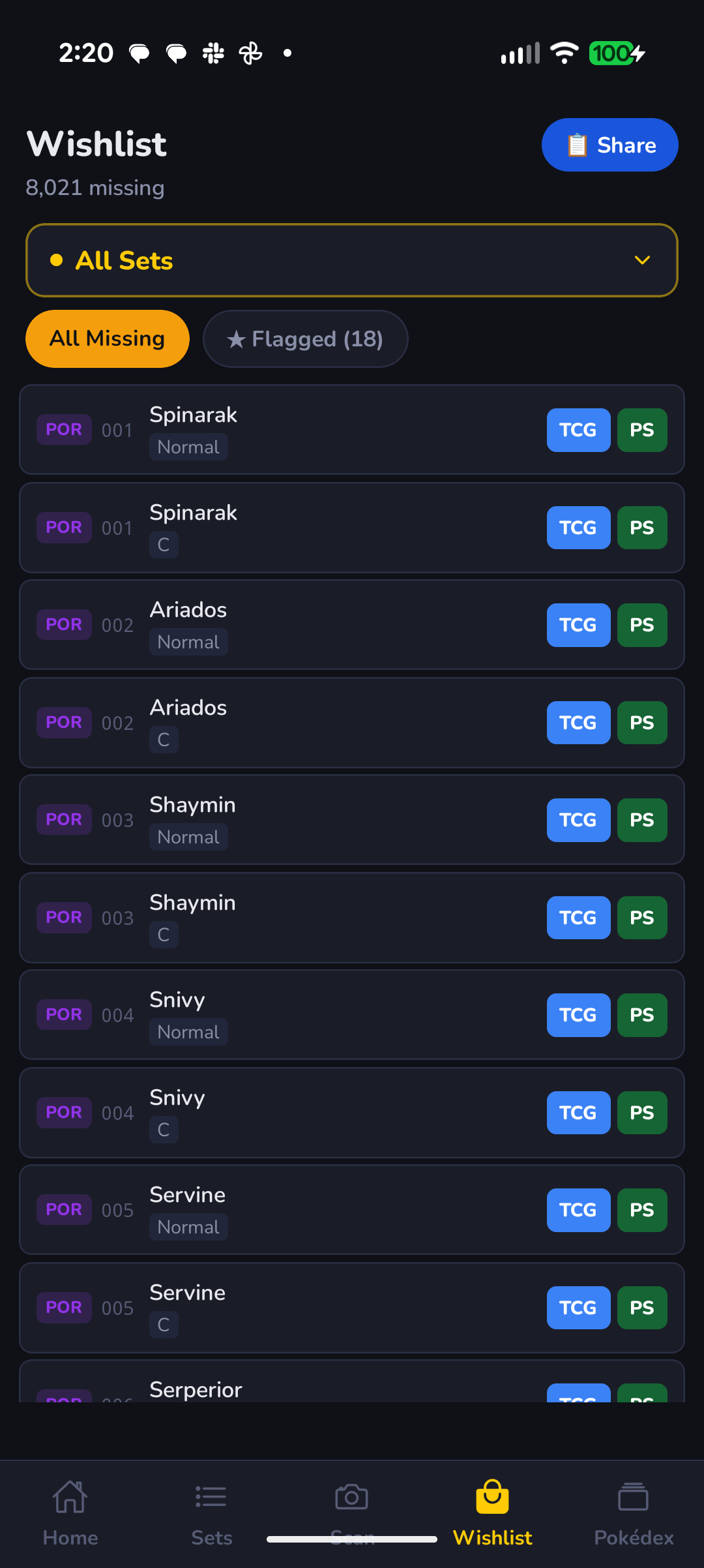 MasterDex wishlist on Android