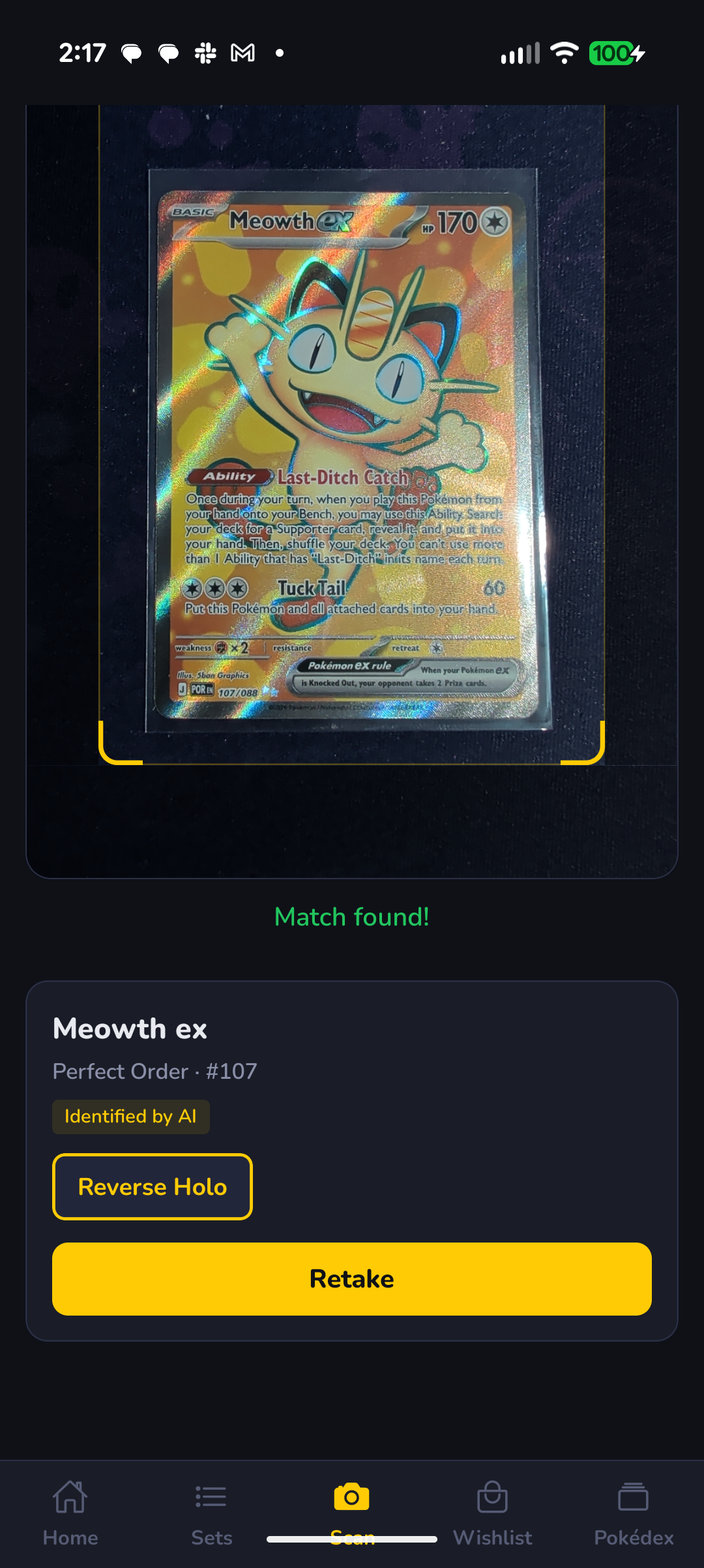 MasterDex scan result on iPhone